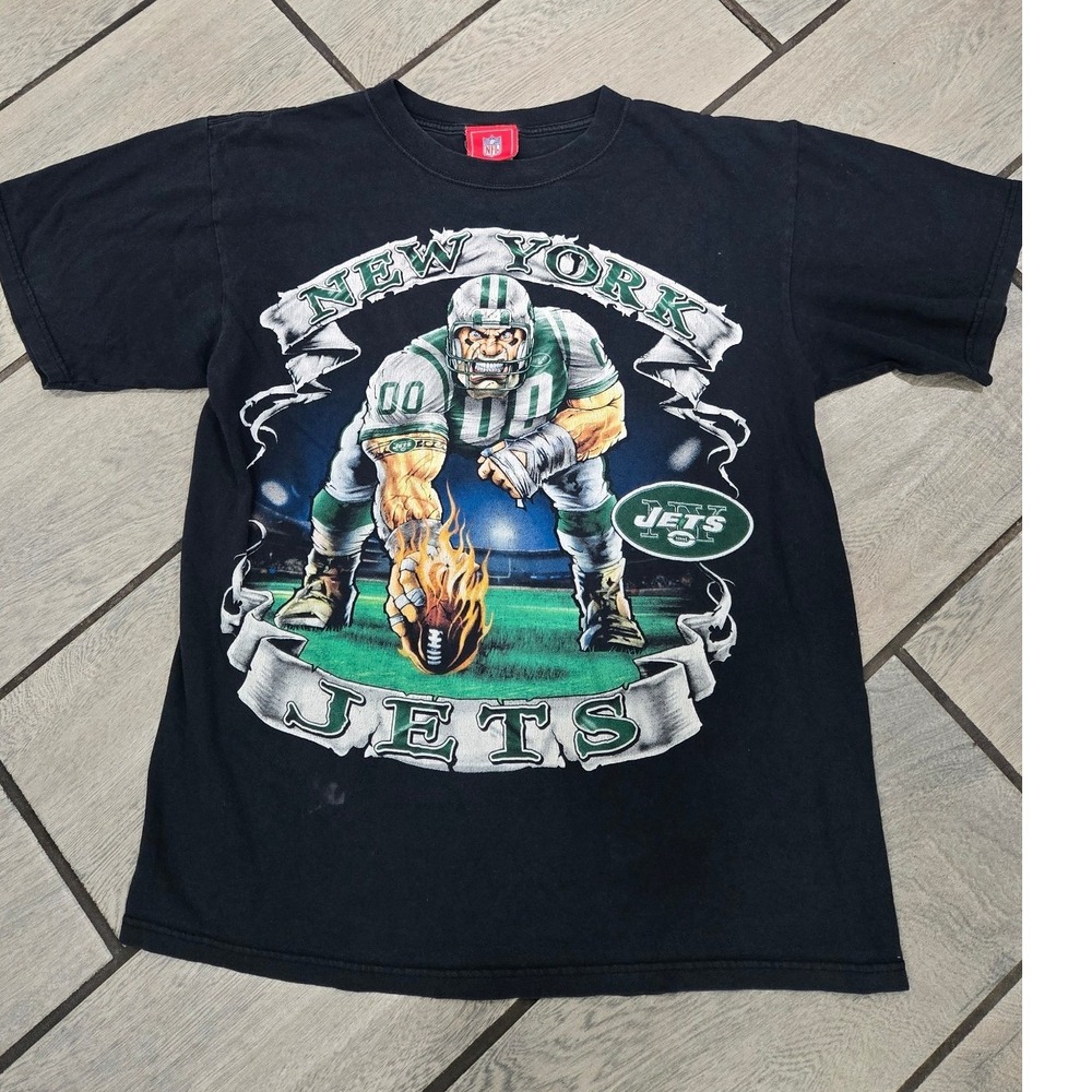 Vintage Y2K NFL New York Jets Football‎ Graphic T Shirt Black Men's Medium